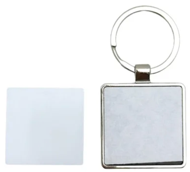 Llavero cuadrado doble de metal con foto