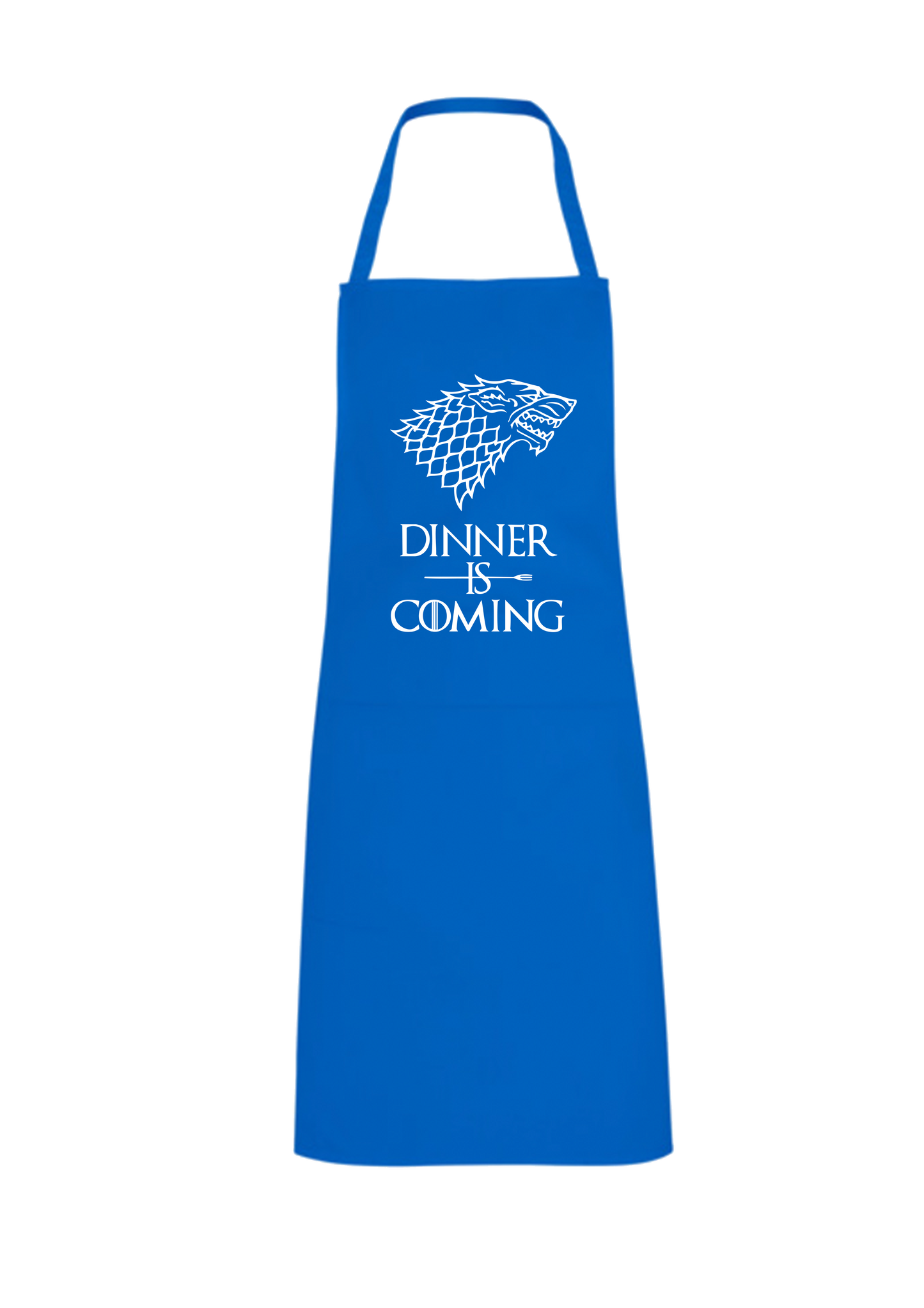 Delantal "Dinner is Coming" Azul sin bolsillos