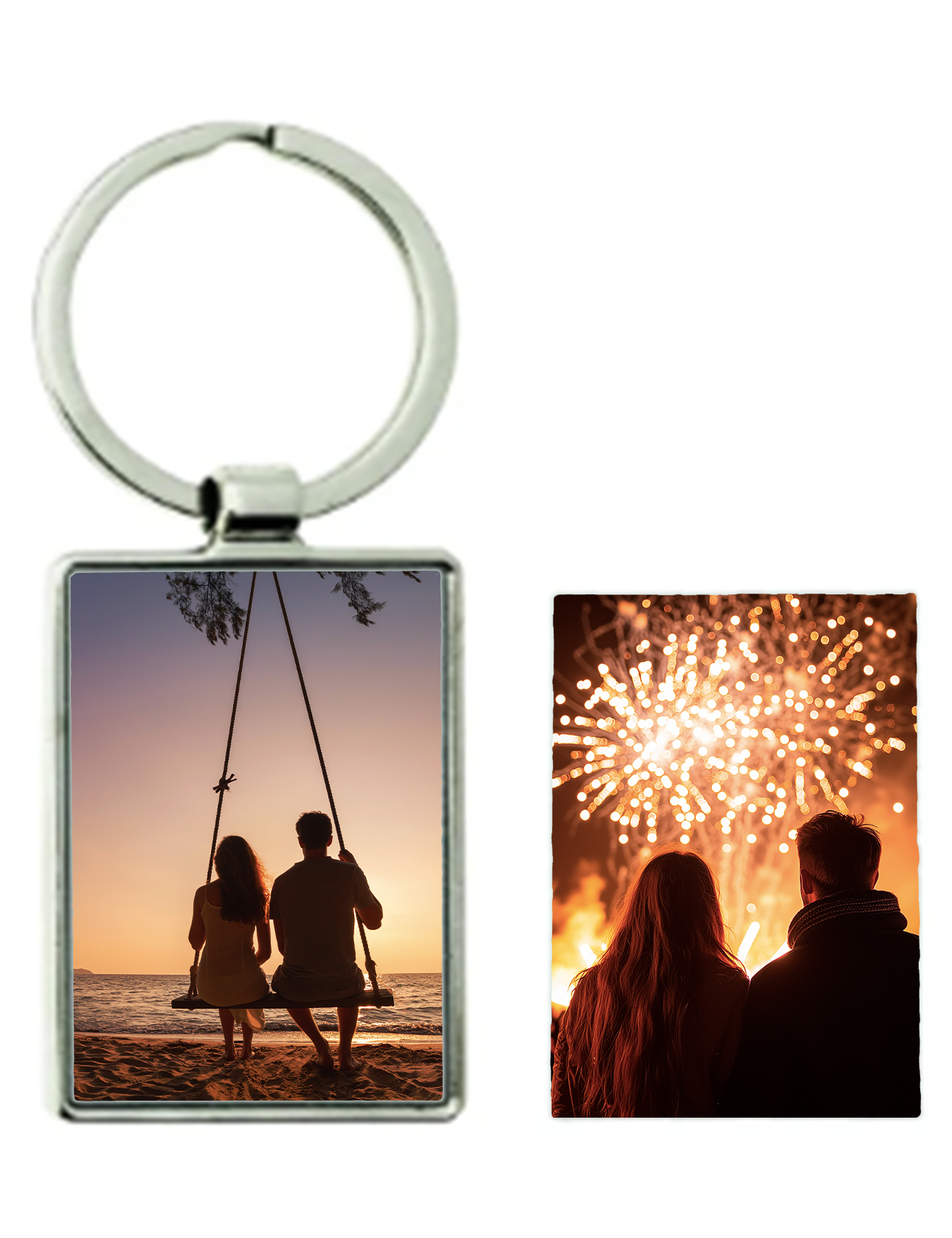 Llavero rectangular doble de metal con foto