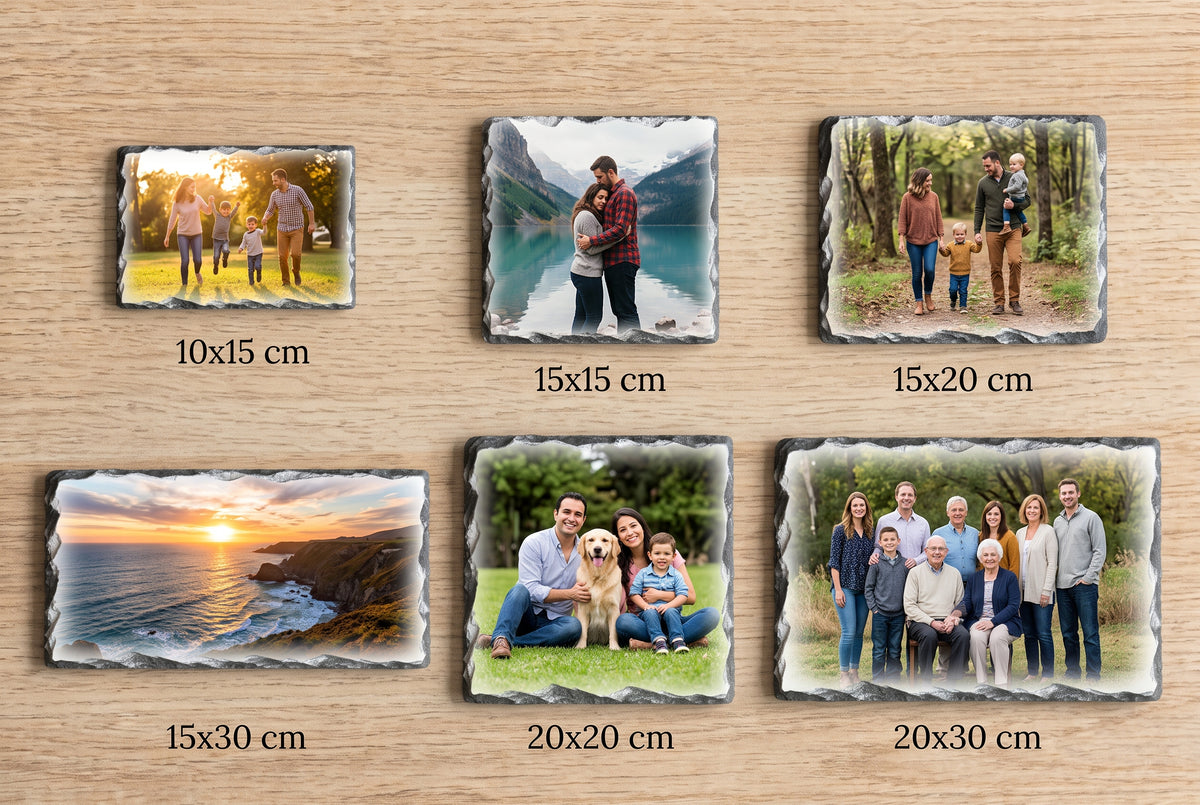 Varias pizarras personalizadas con fotos en distintos tamaños