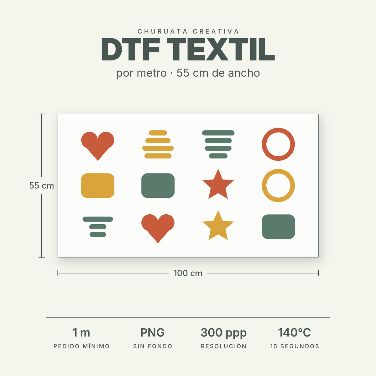 Pliego de DTF textil de 55 x 100 cm con diseños impresos, impresión por metro en Churuata Creativa Leganés