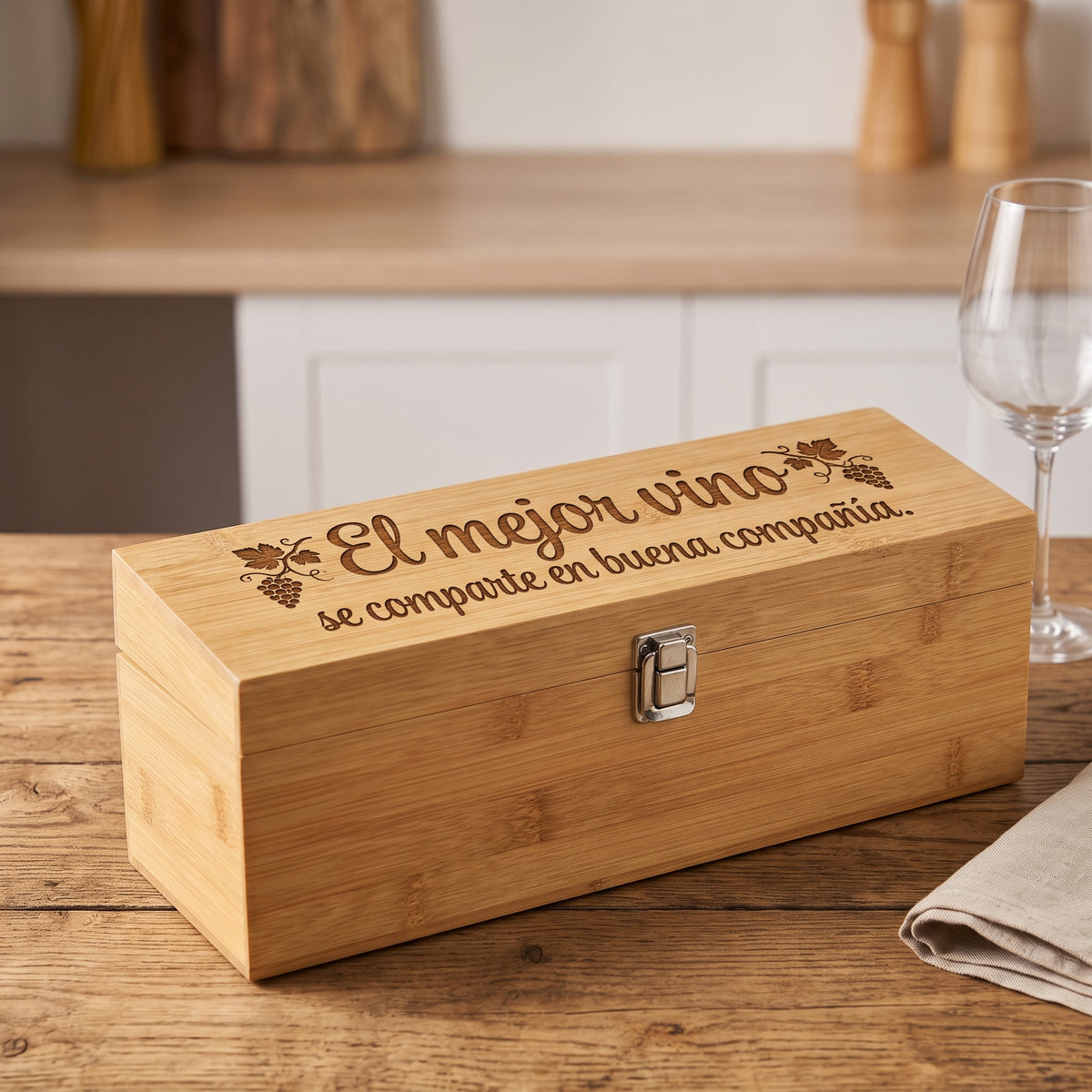 Kit de vino personalizado con hueco para la botella · estuche de bambú