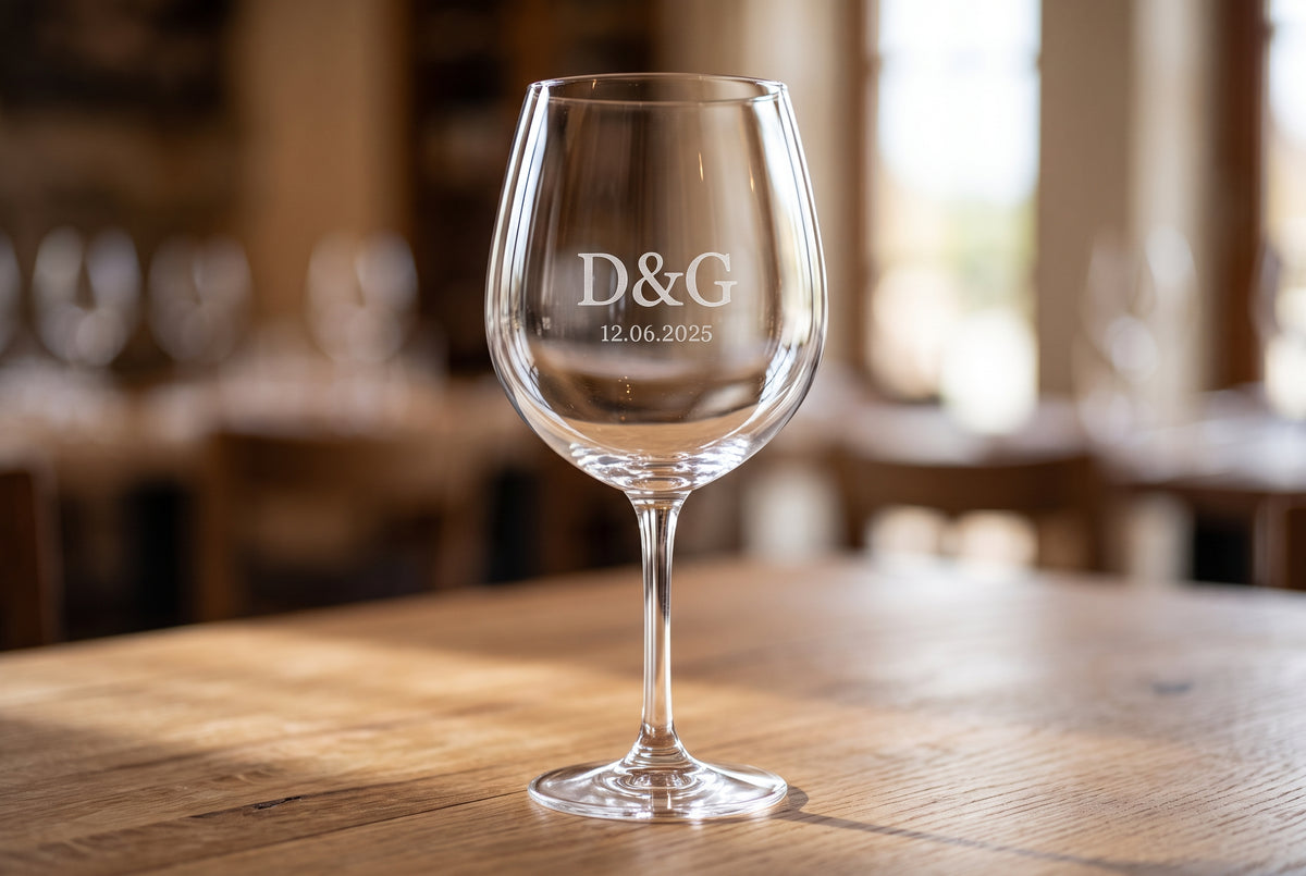 Copa de vino redonda personalizada con grabado